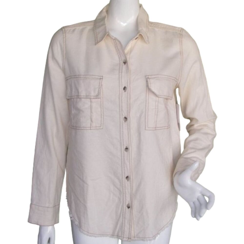new BP Top, M, Raw hem, LS, Linen Blend, Off-white, Pockets, Nordstrom